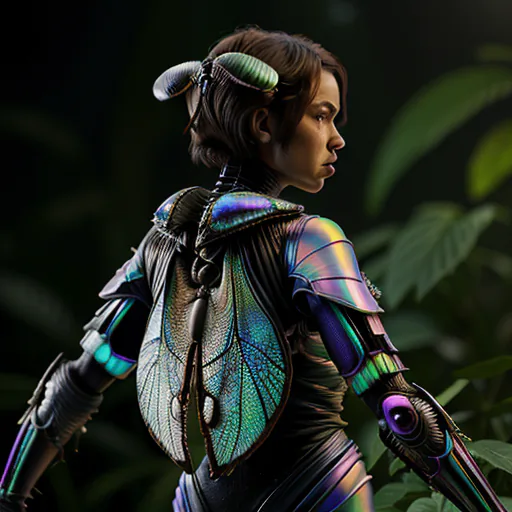 AI-generated image: Rear view of an androgynous creature of human stature. It has insect-like wings on its head and back.